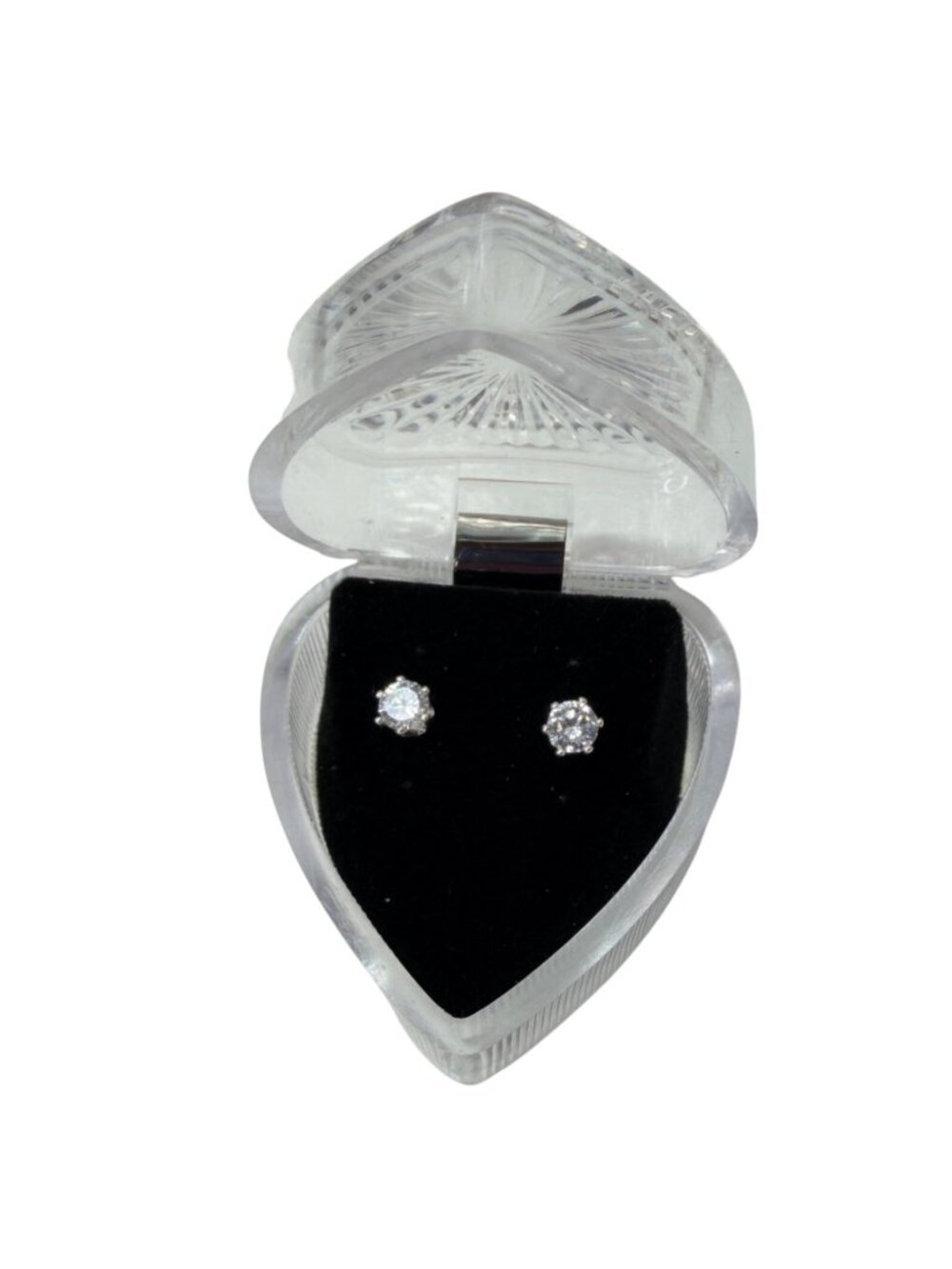 Vintage Swarovski Crystal Stud Earrings 2CT Sterling Overlay Solitaire +Gift Box